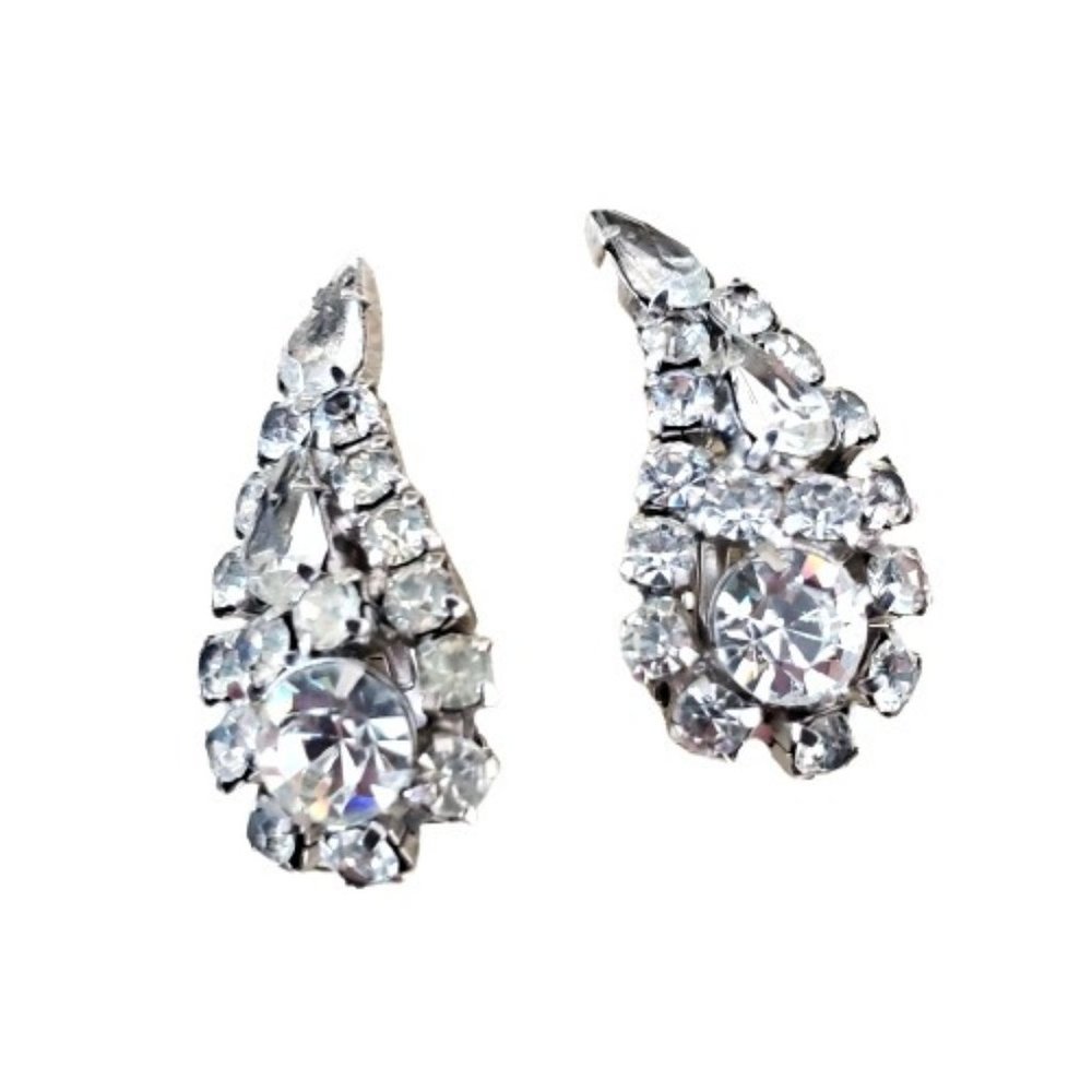 La Roco LaRoco Clear Rhinestone Icy Clip On Earrings